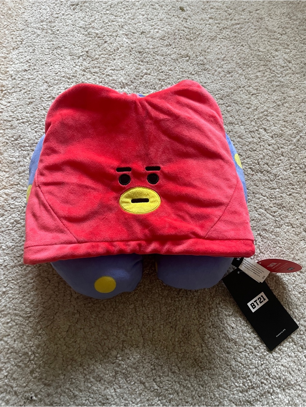 BT21 TATA Plush Travel Neck Pillow with tag on